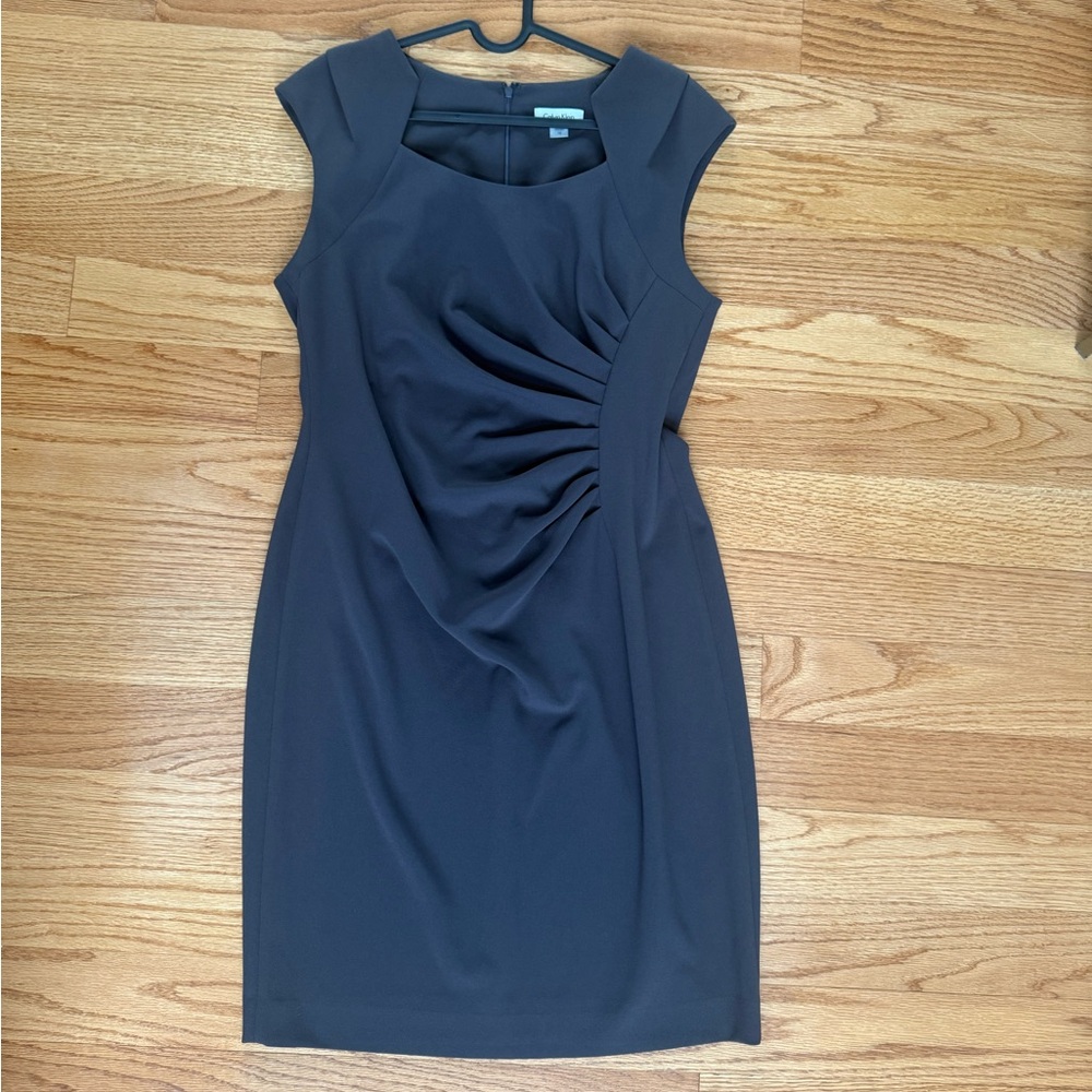 Calvin Klein Brown Sleeveless Rouched Midi Dress